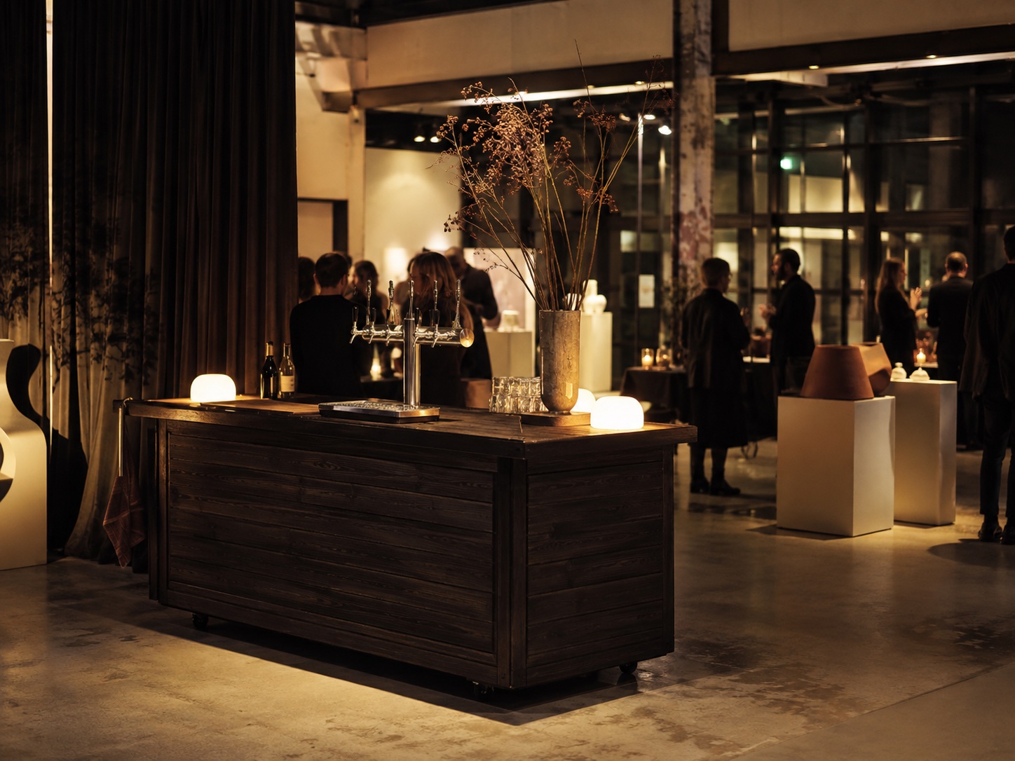 Concept view of a portable timber bar at a brand activation
